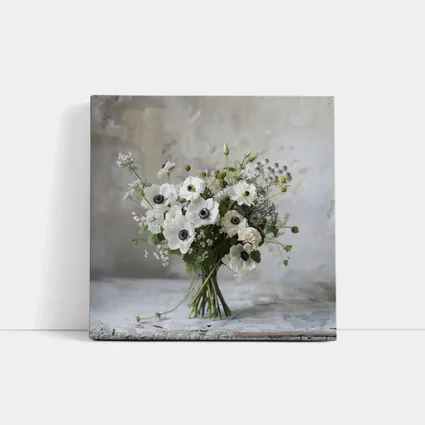 White Anemone Bouquet Rustic Stone Background