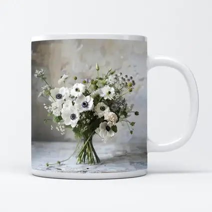 White Anemone Bouquet Rustic Stone Background