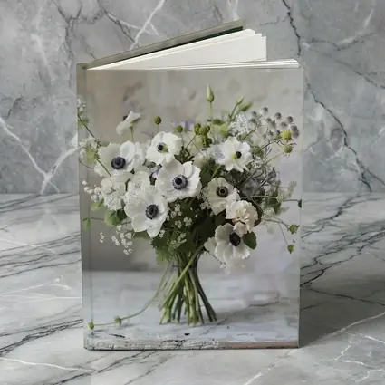 White Anemone Bouquet Rustic Stone Background