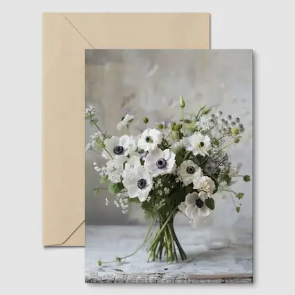White Anemone Bouquet Rustic Stone Background