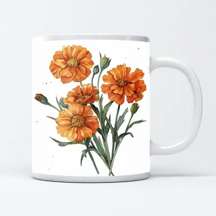 Orange Marigold Flowers Watercolor White Background