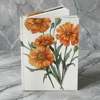 Orange Marigold Flowers Watercolor White Background