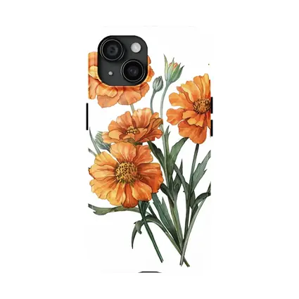 Orange Marigold Flowers Watercolor White Background