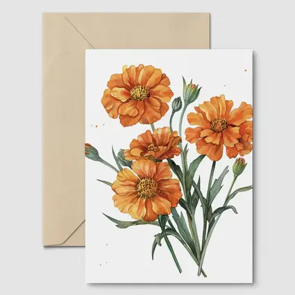 Orange Marigold Flowers Watercolor White Background