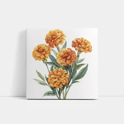 Orange Marigold Bouquet Watercolor Botanical Art