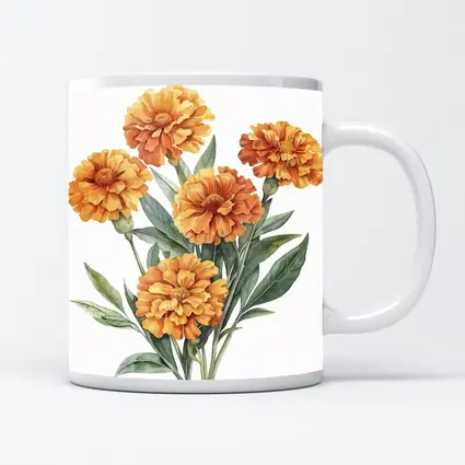 Orange Marigold Bouquet Watercolor Botanical Art