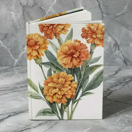 Orange Marigold Bouquet Watercolor Botanical Art