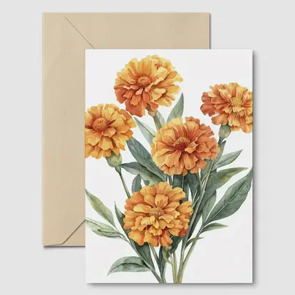 Orange Marigold Bouquet Watercolor Botanical Art