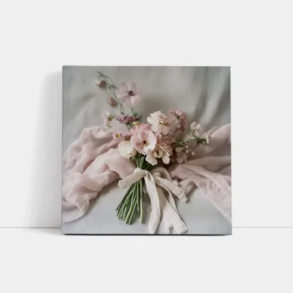 Pink Cosmos Bouquet Tied With Linen Ribbon