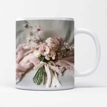 Pink Cosmos Bouquet Tied With Linen Ribbon