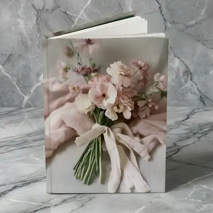 Pink Cosmos Bouquet Tied With Linen Ribbon