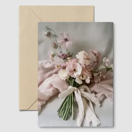 Pink Cosmos Bouquet Tied With Linen Ribbon
