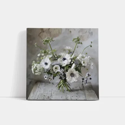 White Anemone Bouquet on Rustic Wood