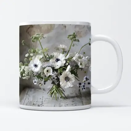 White Anemone Bouquet on Rustic Wood