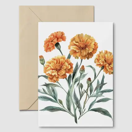 Marigold Flowers Watercolor Botanical Art