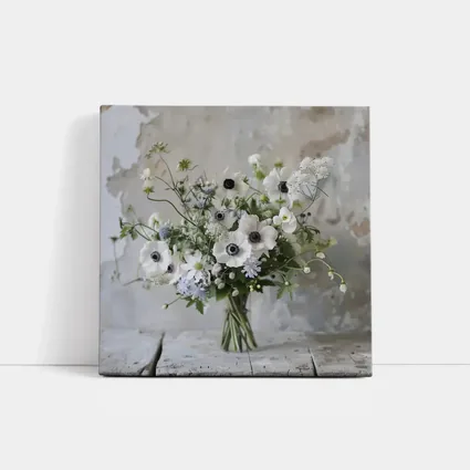 White Anemone Bouquet Rustic Wall Background