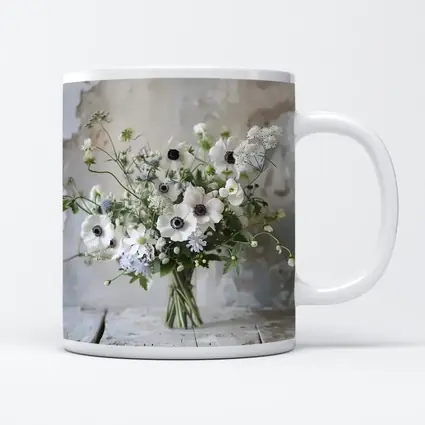 White Anemone Bouquet Rustic Wall Background