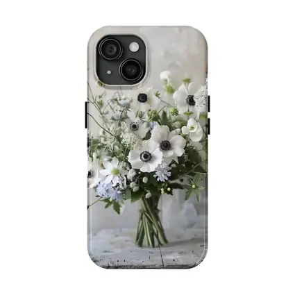 White Anemone Bouquet Rustic Wall Background