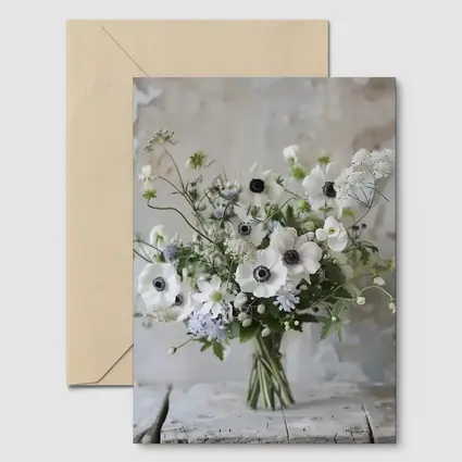 White Anemone Bouquet Rustic Wall Background