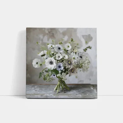 White Anemone Bouquet Rustic Stone Background
