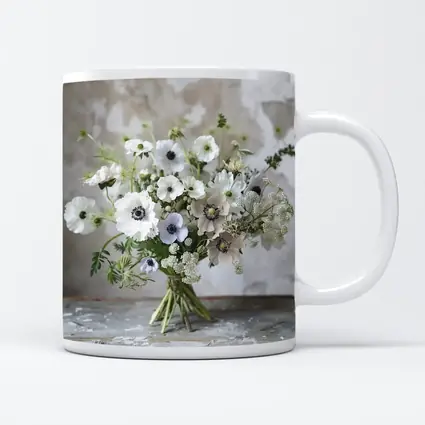 White Anemone Bouquet Rustic Stone Background
