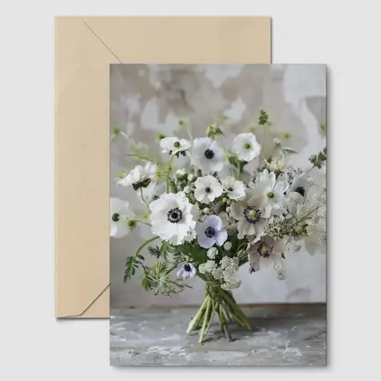White Anemone Bouquet Rustic Stone Background