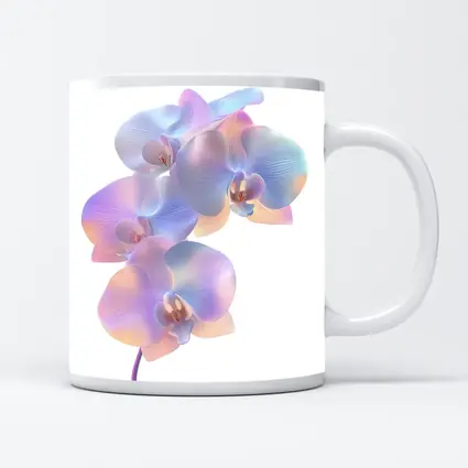Pastel Iridescent Orchid Branch White Background
