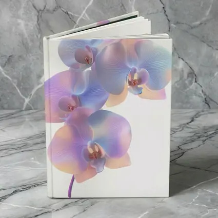 Pastel Iridescent Orchid Branch White Background