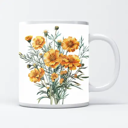 Watercolor Marigold Bouquet On White Background