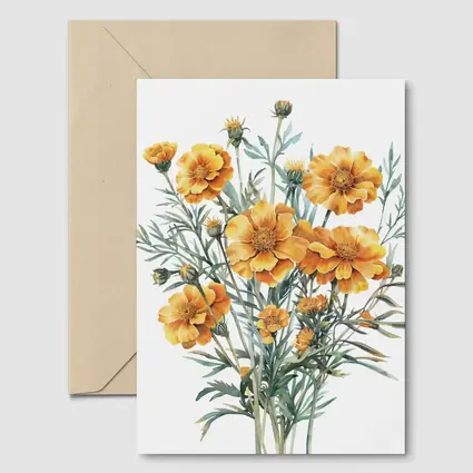 Watercolor Marigold Bouquet On White Background