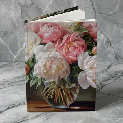Pink White Peonies Bouquet Glass Vase