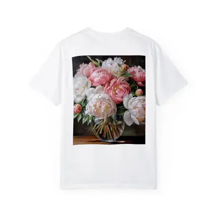 Pink White Peonies Bouquet Glass Vase