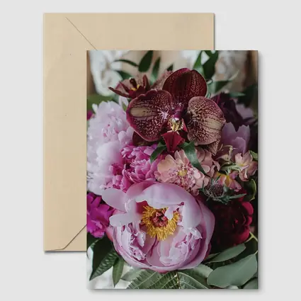 Pink Peonies Burgundy Orchids Wedding Bouquet