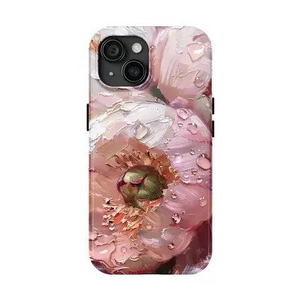 Pink Peonies Oil Painting With Water Drops