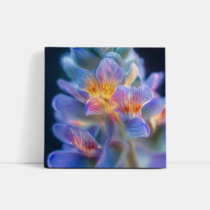 Glowing Freesia Flower Close Up Blue Background