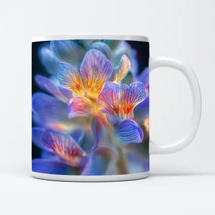 Glowing Freesia Flower Close Up Blue Background