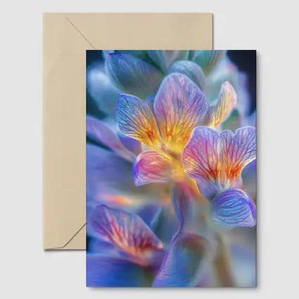 Glowing Freesia Flower Close Up Blue Background