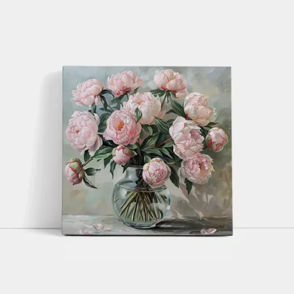 Pink Peonies Glass Vase Oil Painting