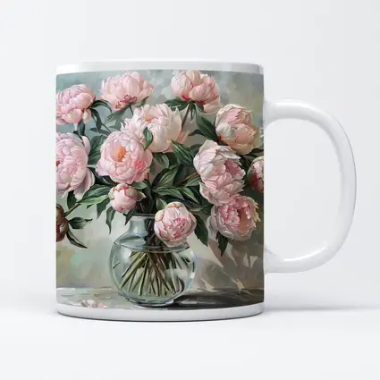 Pink Peonies Glass Vase Oil Painting