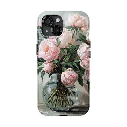 Pink Peonies Glass Vase Oil Painting