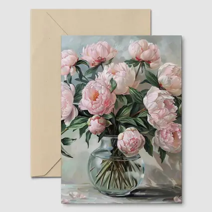 Pink Peonies Glass Vase Oil Painting