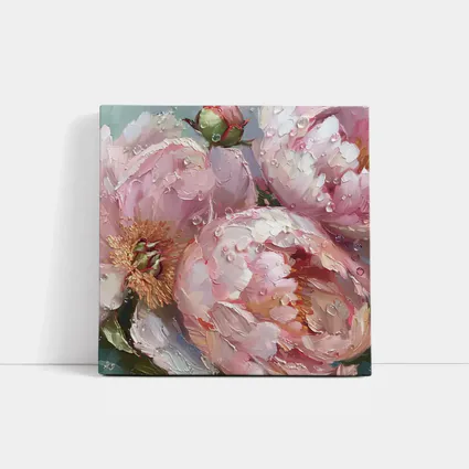Pink Peonies Oil Painting With Water Drops