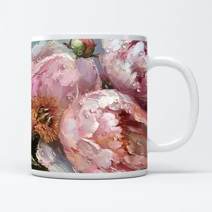 Pink Peonies Oil Painting With Water Drops