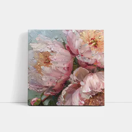 Pink Peonies Oil Painting Rainy Day