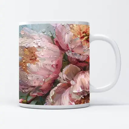 Pink Peonies Oil Painting Rainy Day