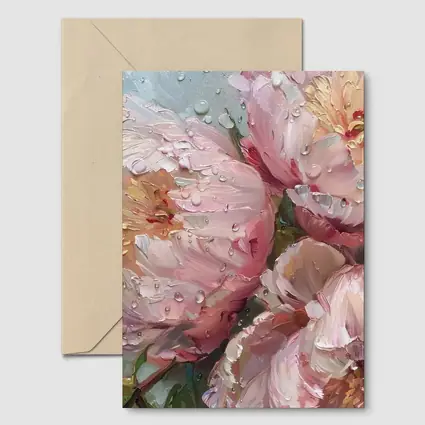 Pink Peonies Oil Painting Rainy Day