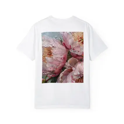 Pink Peonies Oil Painting Rainy Day