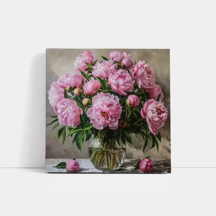 Pink Peonies Bouquet Glass Vase Painting