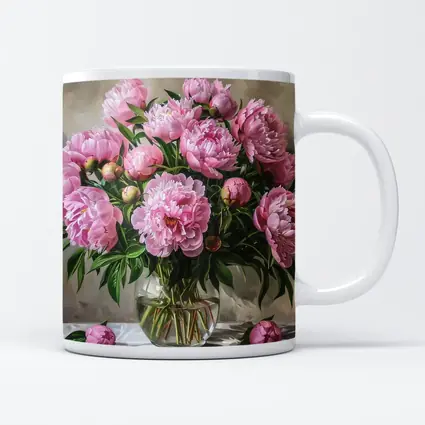 Pink Peonies Bouquet Glass Vase Painting