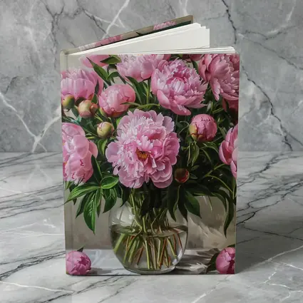 Pink Peonies Bouquet Glass Vase Painting